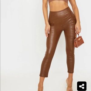 Chocolate cropped faux leather trousers size 6